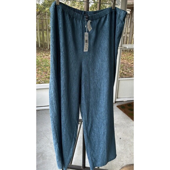 EILEEN FISHER 2X Woven Plisse Wide Leg Ankle Pant Blue Beachy Vacay Comfy Light - Picture 5 of 5